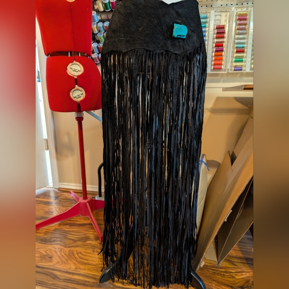 Elegant Black Fringe Belt with Turquoise Detail